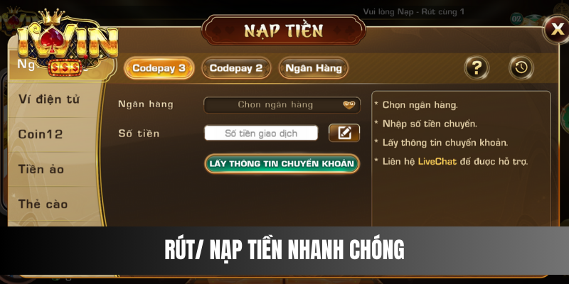 Rút/ nạp tiền nhanh chóng